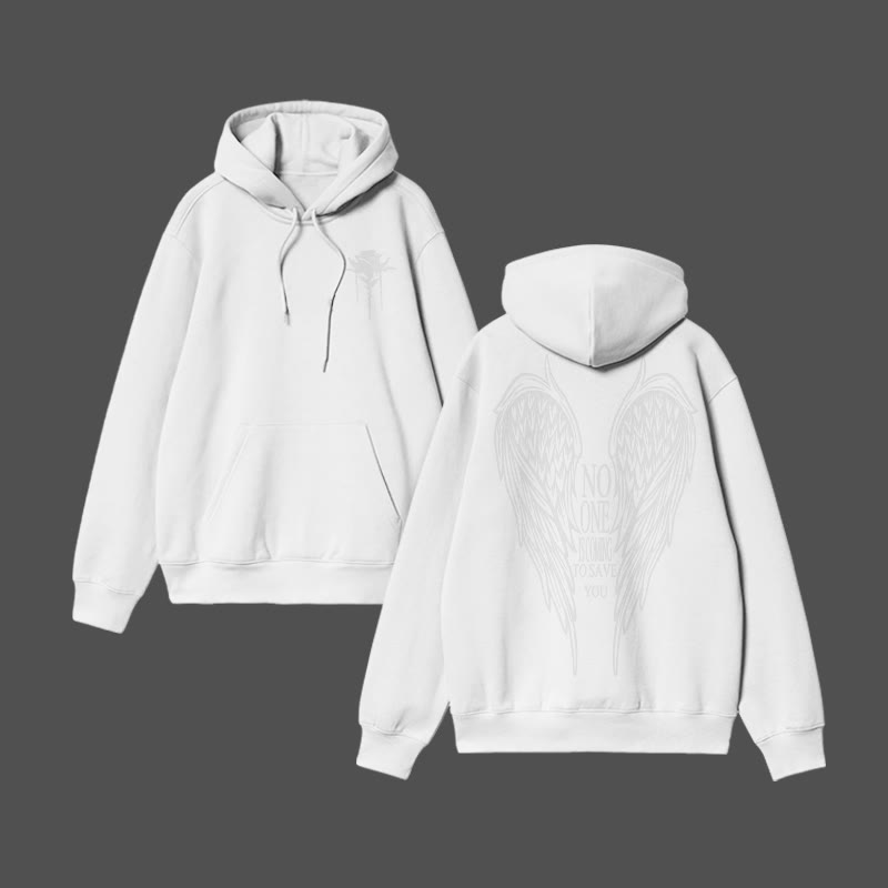 Unisex No One Is Coming To Save You Reflective Print Hoodie - White - US16-18(2XL) - image 6