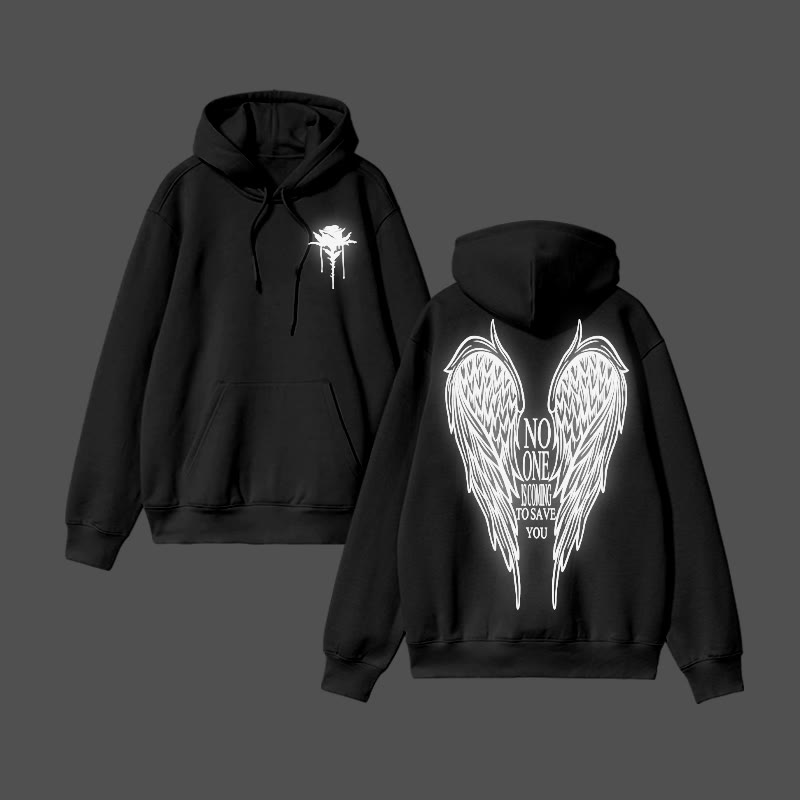 Unisex No One Is Coming To Save You Reflective Print Hoodie - Black - US16-18(2XL) - image 5