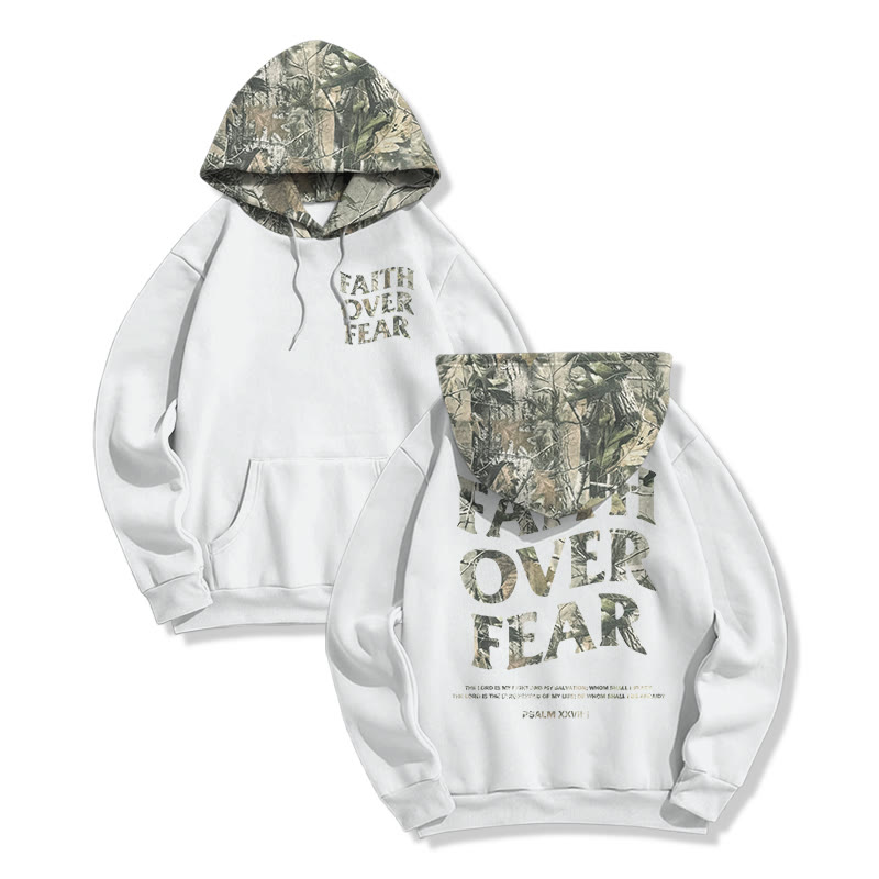 Faith Over Fear Dead Leaves Camouflage Print Hoodie - White - US28-30(4XL) - image 1