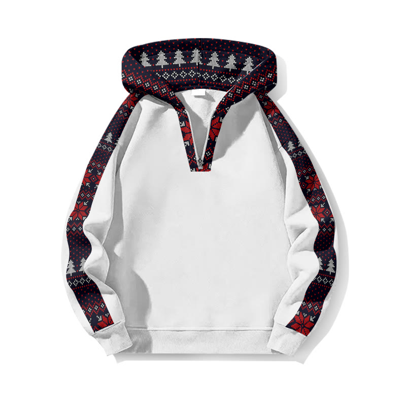 Christmas Snowflake Faux Knit Pattern Patchwork Print Half Zip Hoodie - White - US32-34(5XL) - image 2