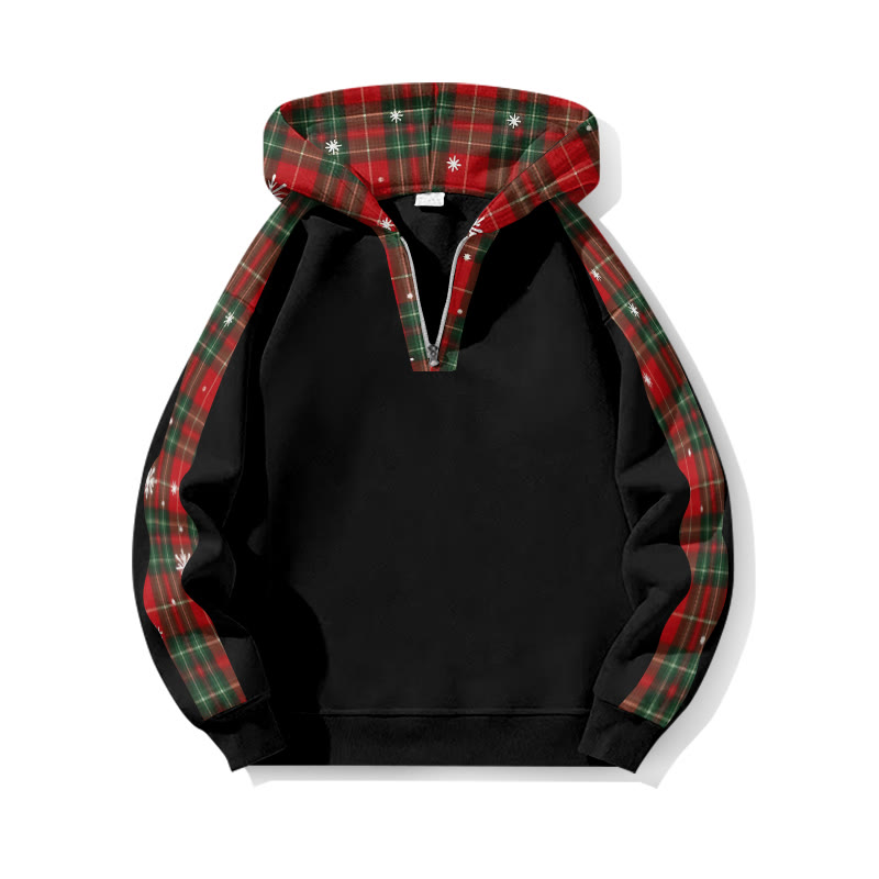 Christmas Snowflake Plaid Patchwork Print Half Zip Hoodie - Black - US32-34(5XL) - image 2