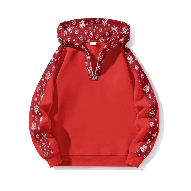 Christmas Snowflake Pattern Patchwork Print Half Zip Hoodie - Red - US32-34(5XL) - image 2