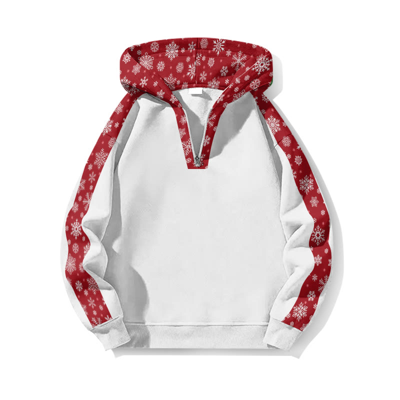 Christmas Snowflake Pattern Patchwork Print Half Zip Hoodie - White - US32-34(5XL) - image 1