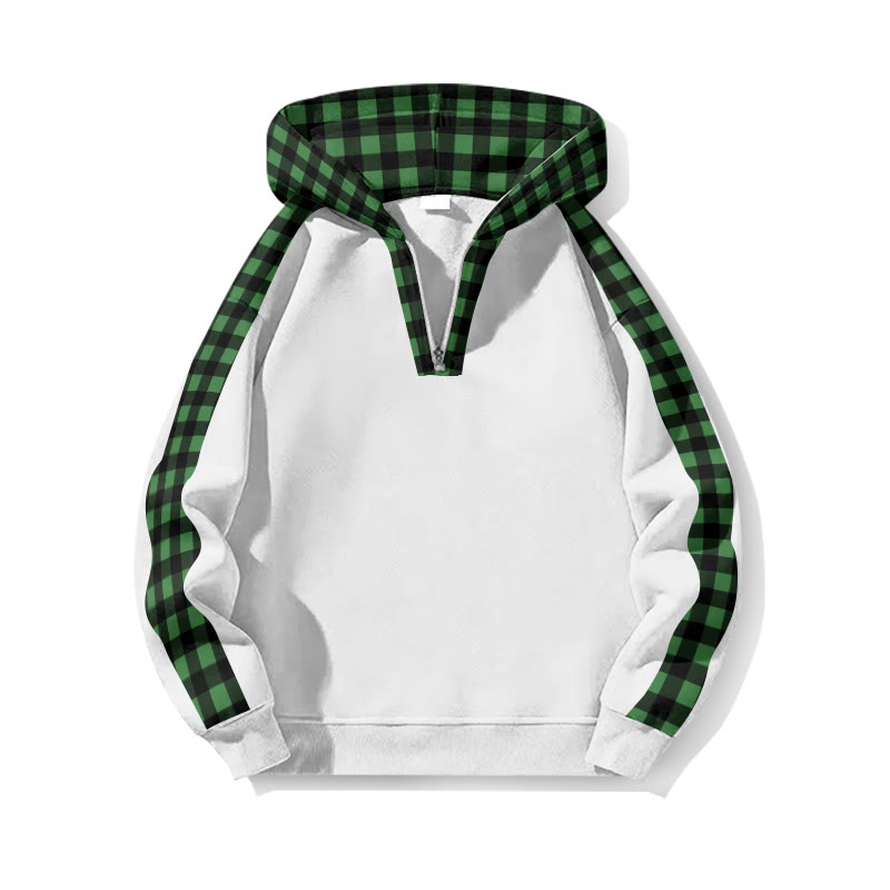 Christmas Plaid Patchwork Print Half Zip Hoodie - White Green - US32-34(5XL) - image 2
