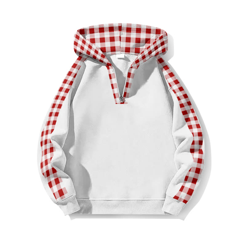 Christmas Plaid Patchwork Print Half Zip Hoodie - White - US32-34(5XL) - image 1