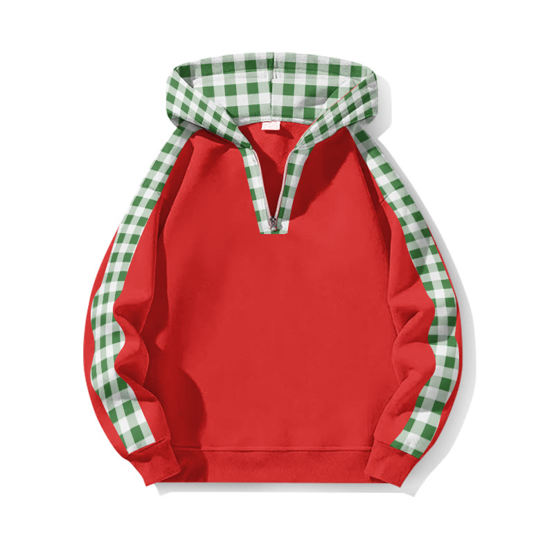 Christmas Plaid Patchwork Print Half Zip Hoodie - Red - US32-34(5XL) - image 4