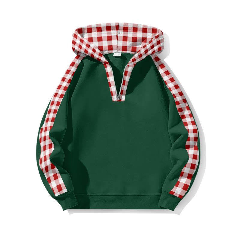 Christmas Plaid Patchwork Print Half Zip Hoodie - Green - US32-34(5XL) - image 3
