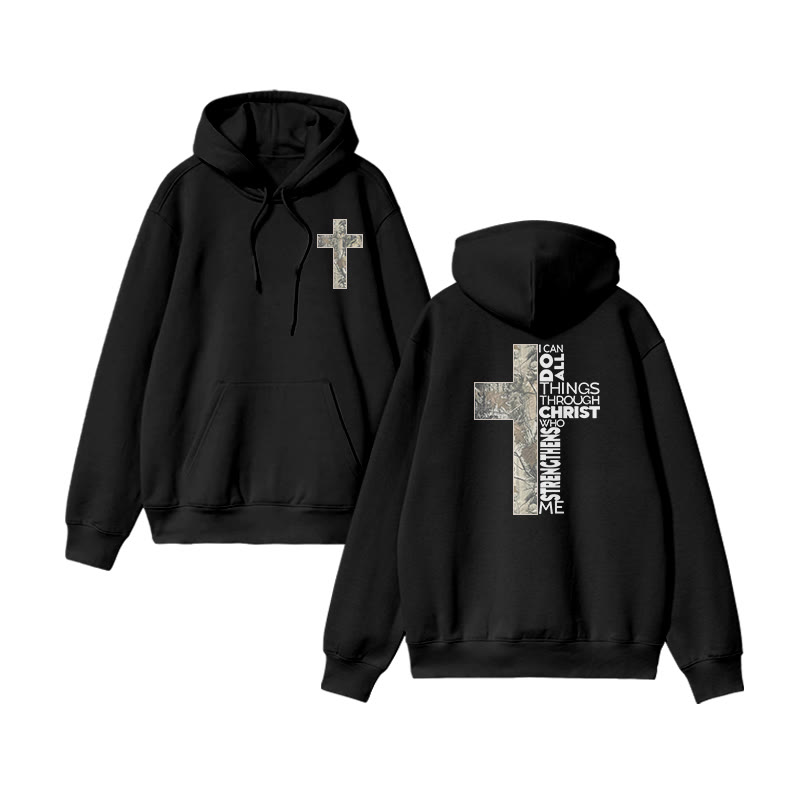 I Can Do All Things Through Christ Who Strengthens Me Dead Leaves Camouflage Print Hoodie - Black - US16-18(2XL) - image 2