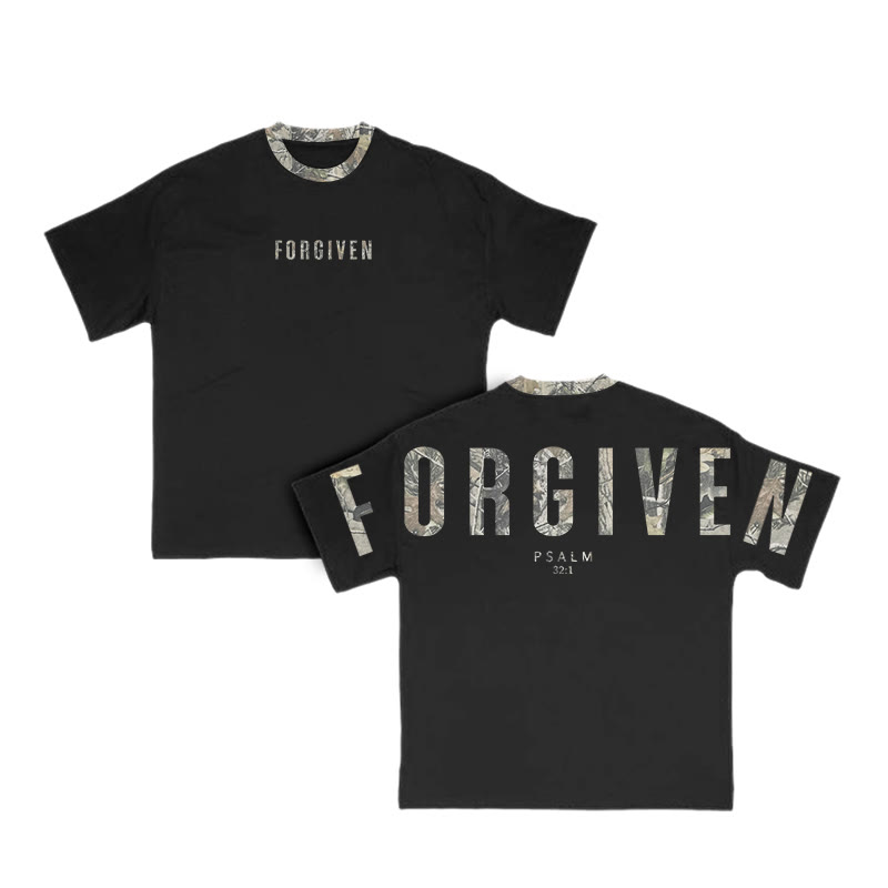 Forgiven Psalm 32:1 Dead Leaves Camouflage Print T-shirt - Black - 8XL - image 3