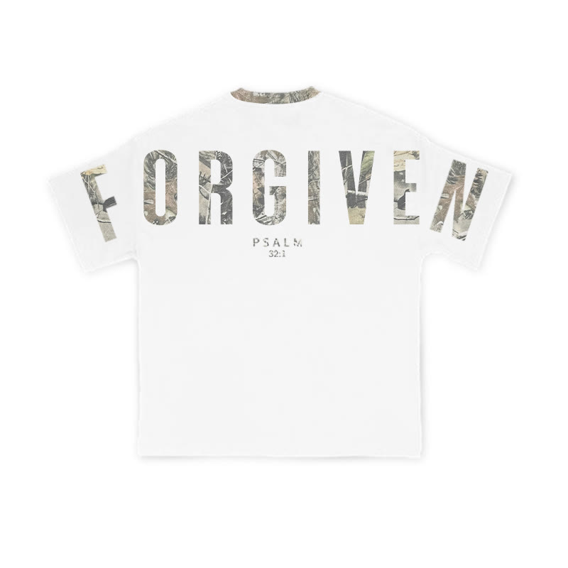 Forgiven Psalm 32:1 Dead Leaves Camouflage Print T-shirt - White - 8XL - image 2