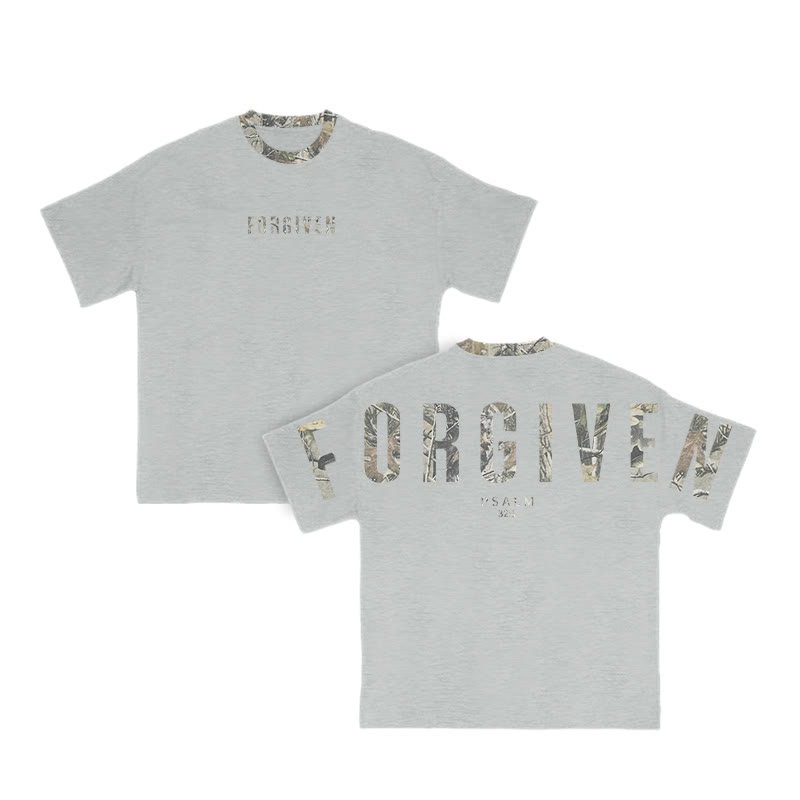 Forgiven Psalm 32:1 Dead Leaves Camouflage Print T-shirt - Grey - 8XL - image 5