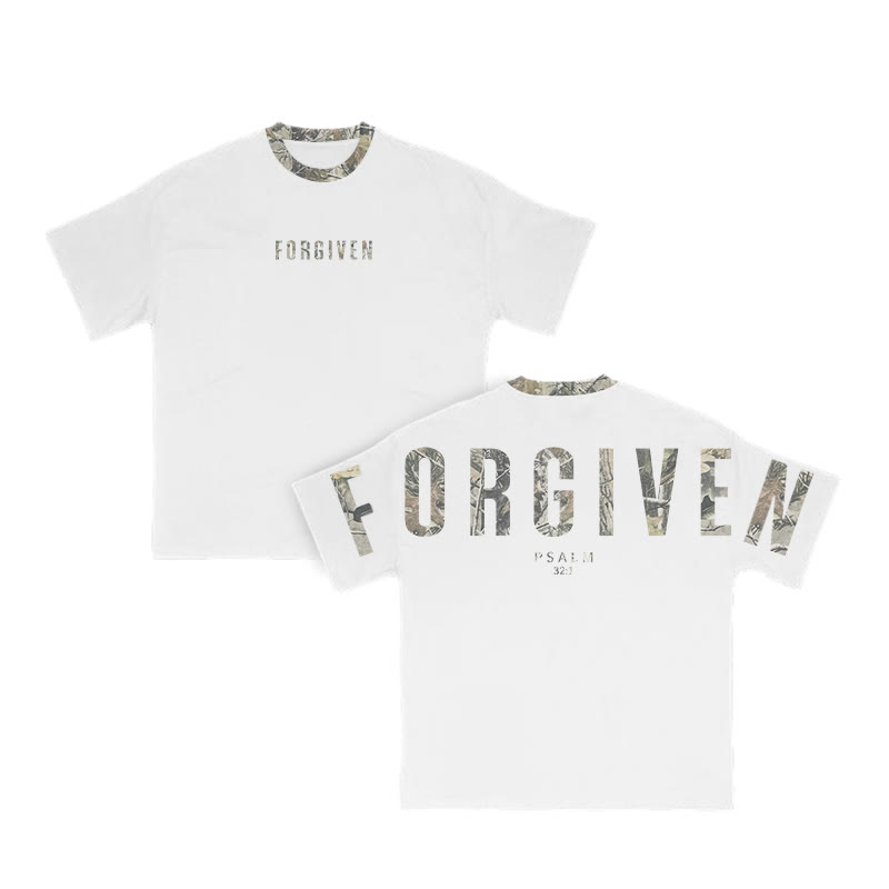 Forgiven Psalm 32:1 Dead Leaves Camouflage Print T-shirt - image 1