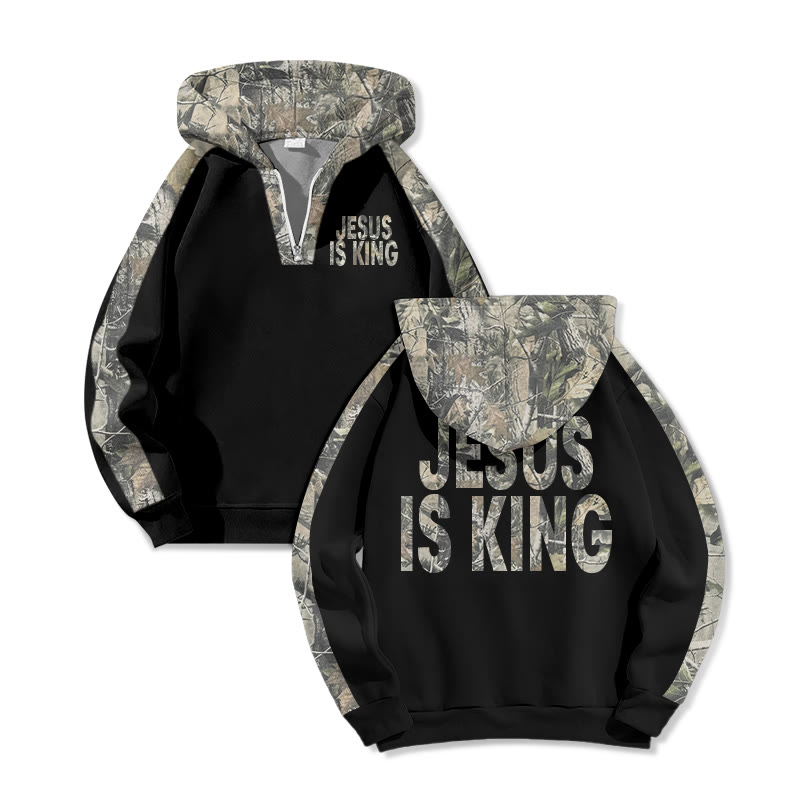 Jesus Is King Dead Leaves Camouflage Print Half Zip Hoodie - Black - US32-34(5XL) - image 2