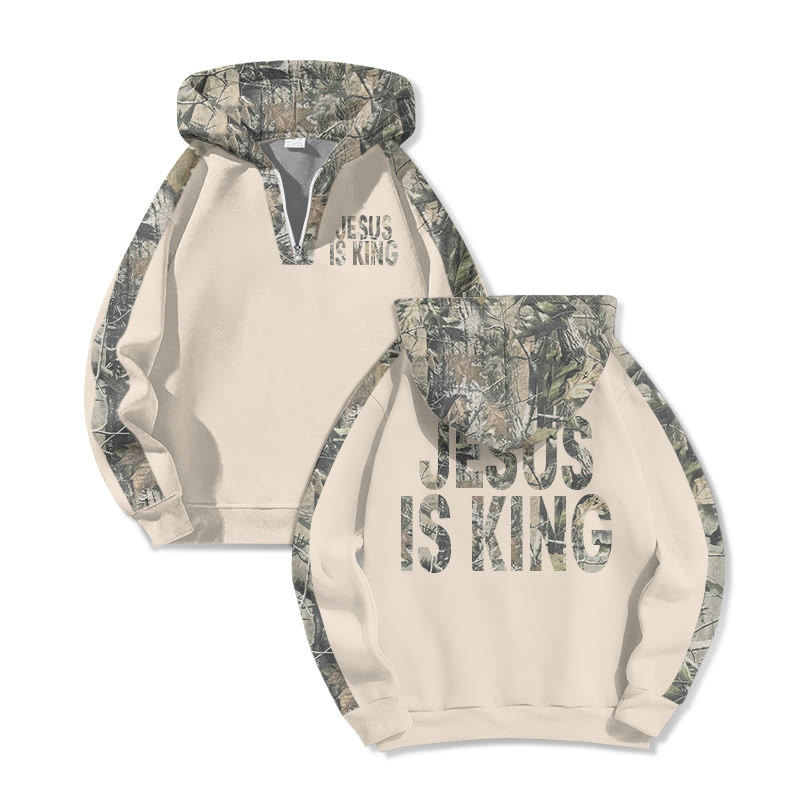 Jesus Is King Dead Leaves Camouflage Print Half Zip Hoodie - Apricot - US32-34(5XL) - image 1