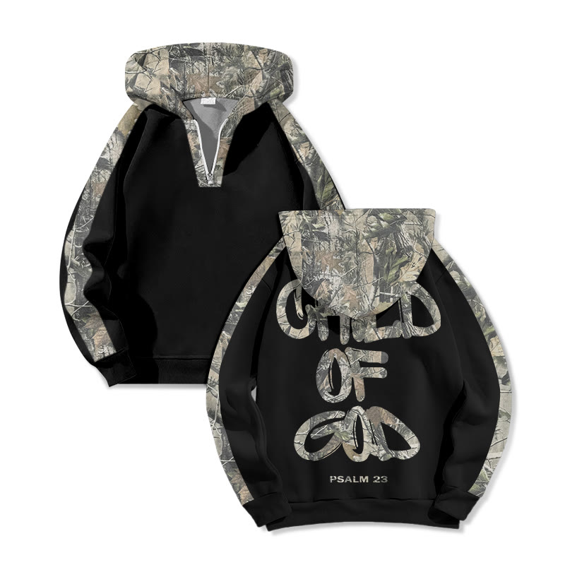 Child Of God Dead Leaves Camouflage Print Half Zip Hoodie - Black - US32-34(5XL) - image 1