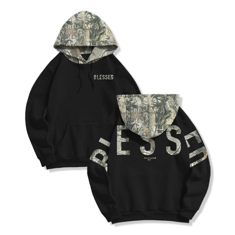 Blessed Matthew 5:3-12 Dead Leaves Camouflage Print Hoodie - image 3