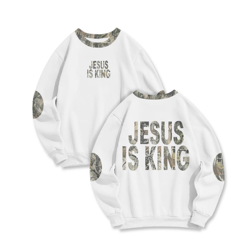 Jesus Is King Dead Leaves Camouflage Print Sweatshirt - White - 6XL - image 2