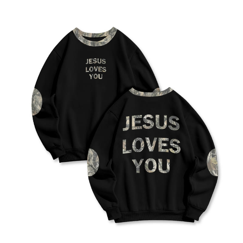 Jesus Loves You Dead Leaves Camouflage Print Sweatshirt - Black - 6XL - image 1