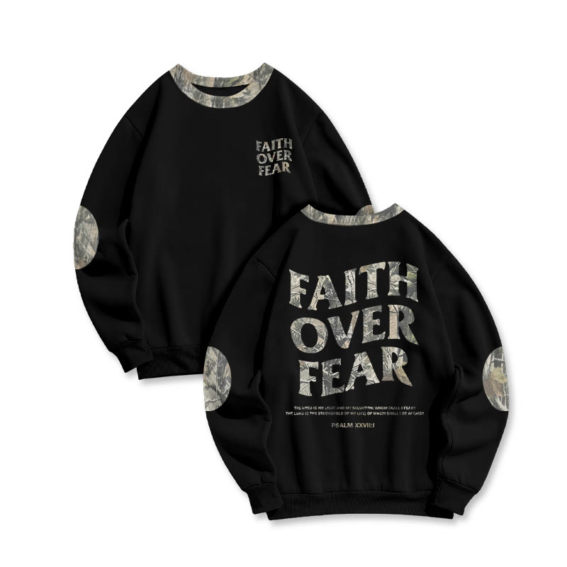 Faith Over Fear Dead Leaves Camouflage Print Sweatshirt - Black - 6XL - image 2