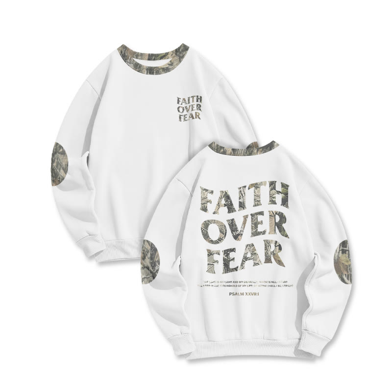 Faith Over Fear Dead Leaves Camouflage Print Sweatshirt - White - 6XL - image 1