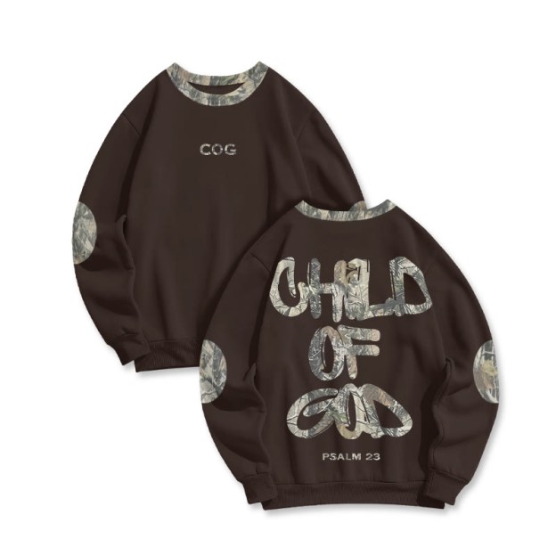 Child Of God Dead Leaves Camouflage Print Sweatshirt - Coffee - 6XL - image 1