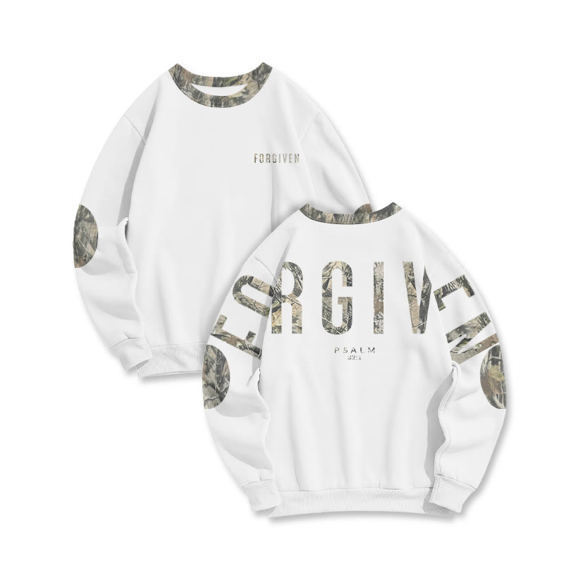 Forgiven Psalm 32:1 Dead Leaves Camouflage Print Sweatshirt - White - 6XL - image 5