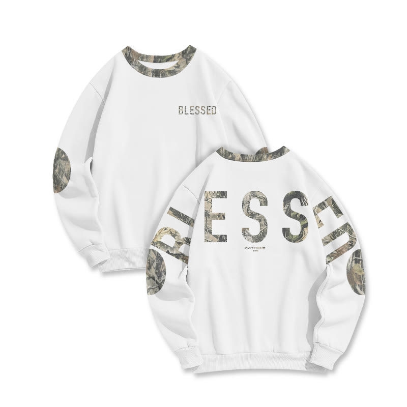 Blessed Matthew 5:3-12 Dead Leaves Camouflage Print Sweatshirt - White - 6XL - image 2