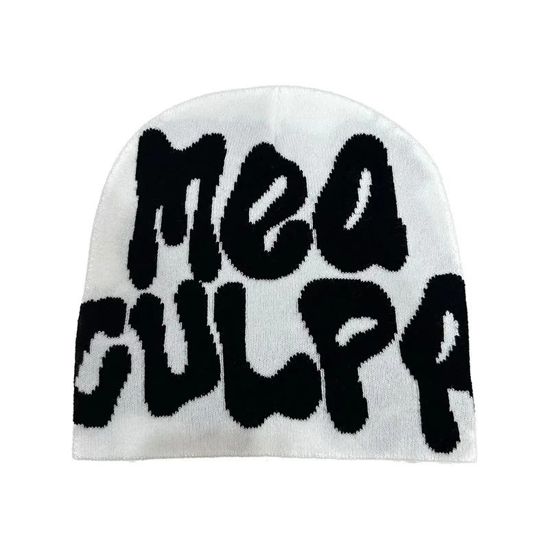 Mea Culpa Pattern Knit Hat - White - one size - image 3