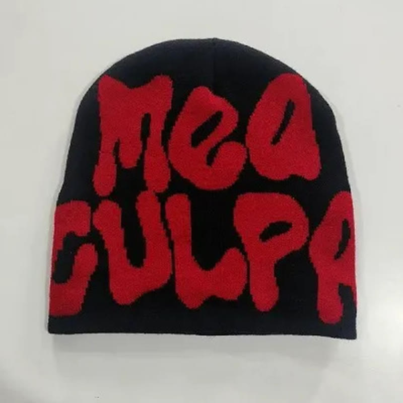 Mea Culpa Pattern Knit Hat - Black Red - one size - image 7