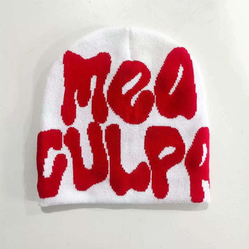 Mea Culpa Pattern Knit Hat - White Red - one size - image 5
