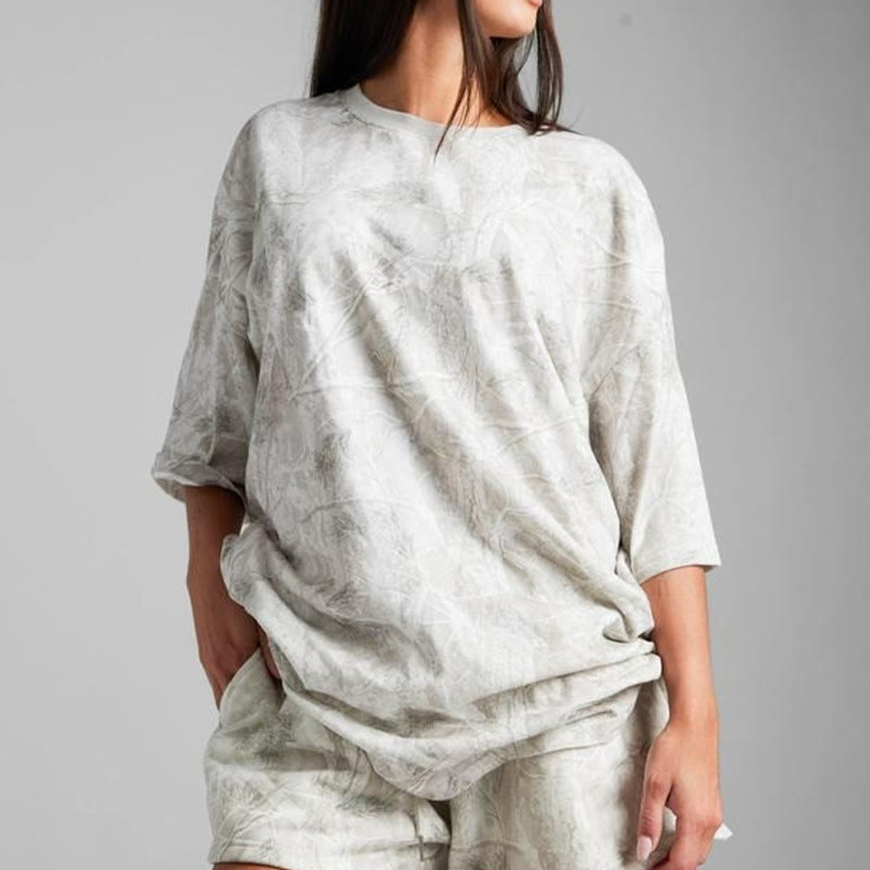 Dead Leaves Camouflage Print Causal T-shirt - Light Gray - 8XL - image 2