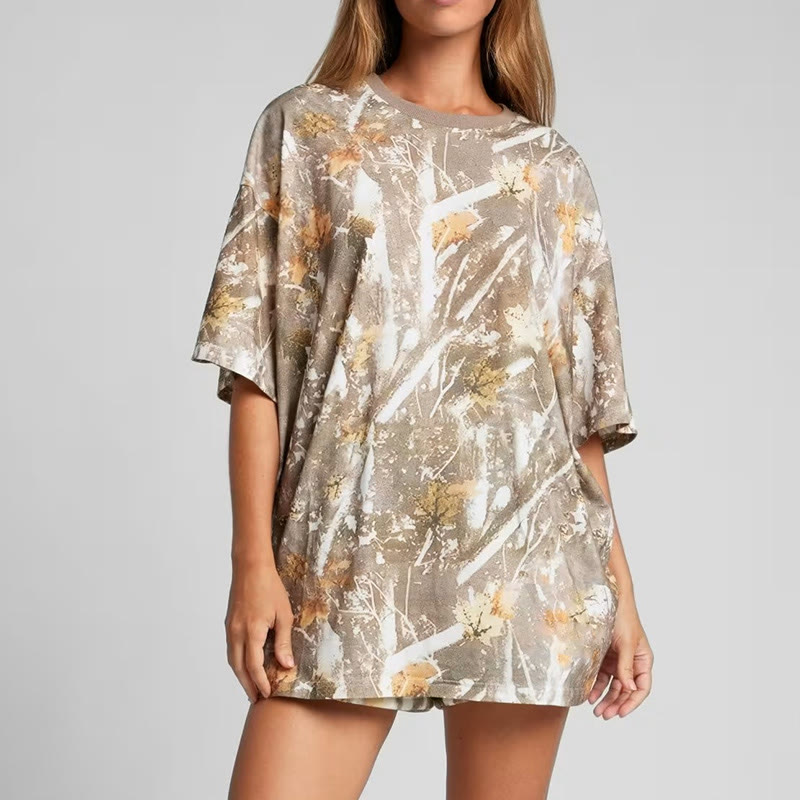 Dead Leaves Camouflage Print Causal T-shirt - Khaki - 8XL - image 1