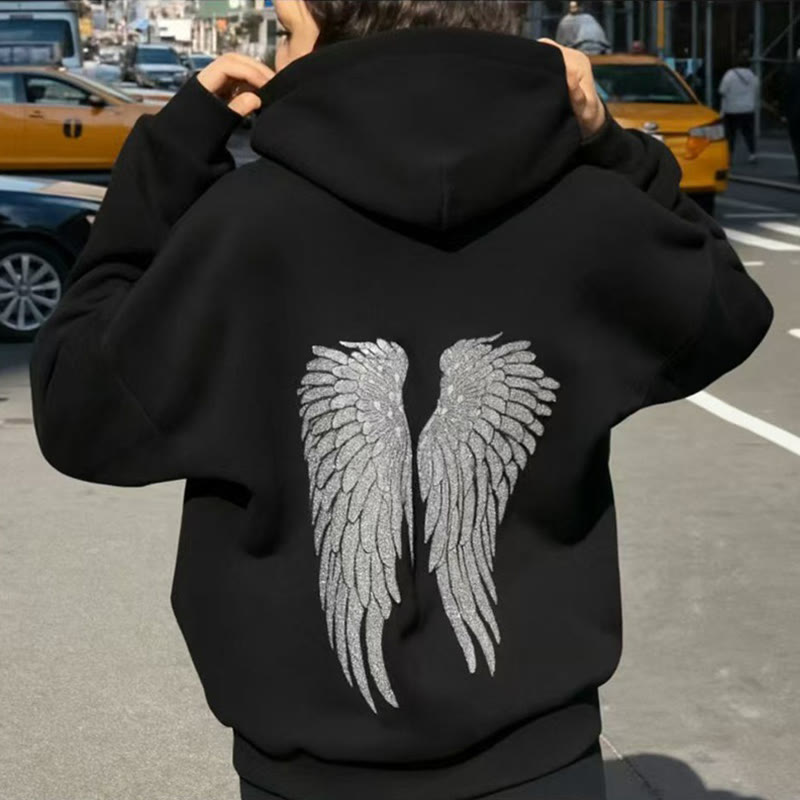 Casual Sequined Wings Long-sleeved Hoodie - Black - 3XL - image 3