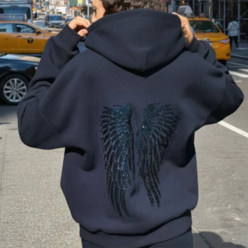 Casual Sequined Wings Long-sleeved Hoodie - Navy Blue - 3XL - image 2