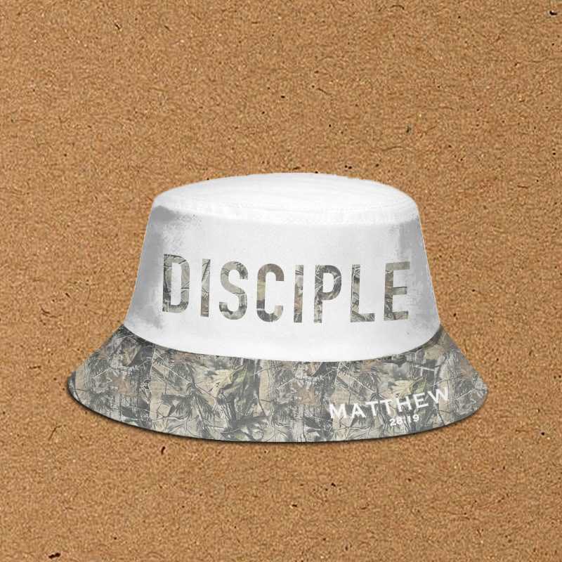 Disciple Matthew 28:19 Dead Leaves Camouflage Patchwork Print Bucket Hat - White - XL(62cm) - image 2