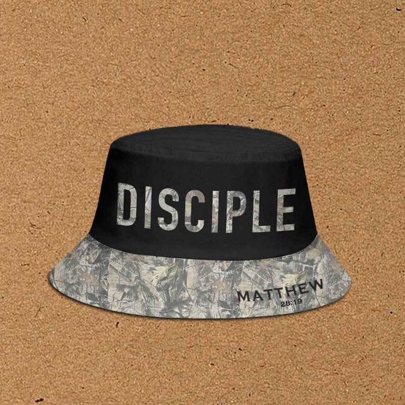 Disciple Matthew 28:19 Dead Leaves Camouflage Patchwork Print Bucket Hat - Black - XL(62cm) - image 1