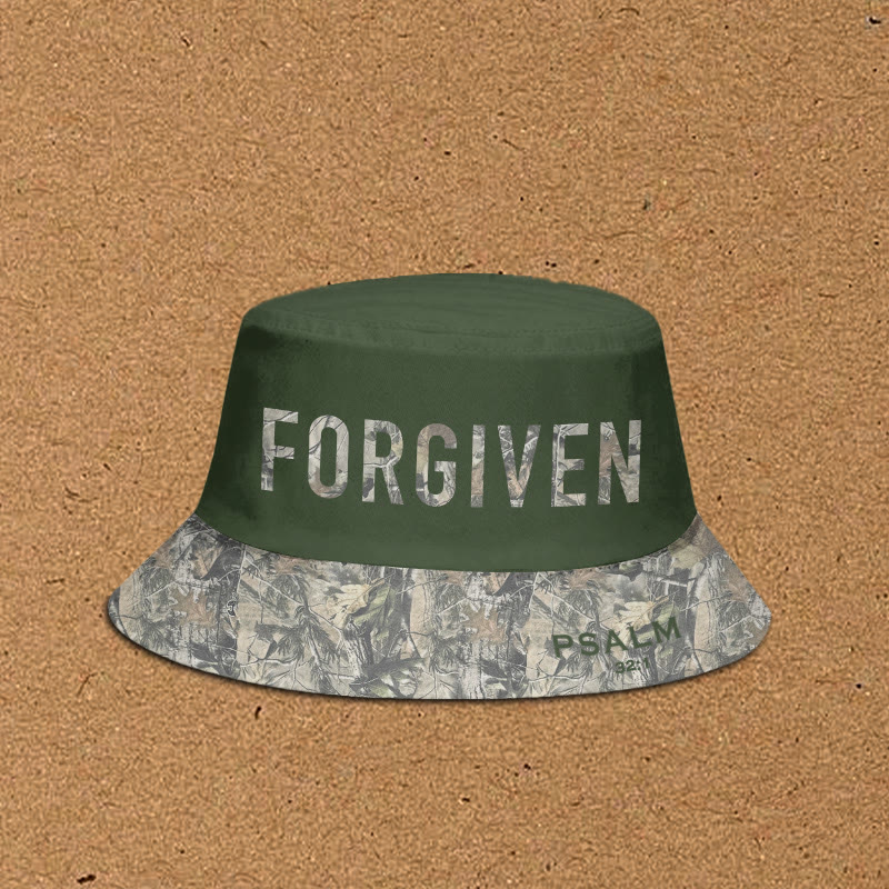 Forgiven Psalm 32:1 Dead Leaves Camouflage Patchwork Print Bucket Hat - Army Green - XL(62cm) - image 1