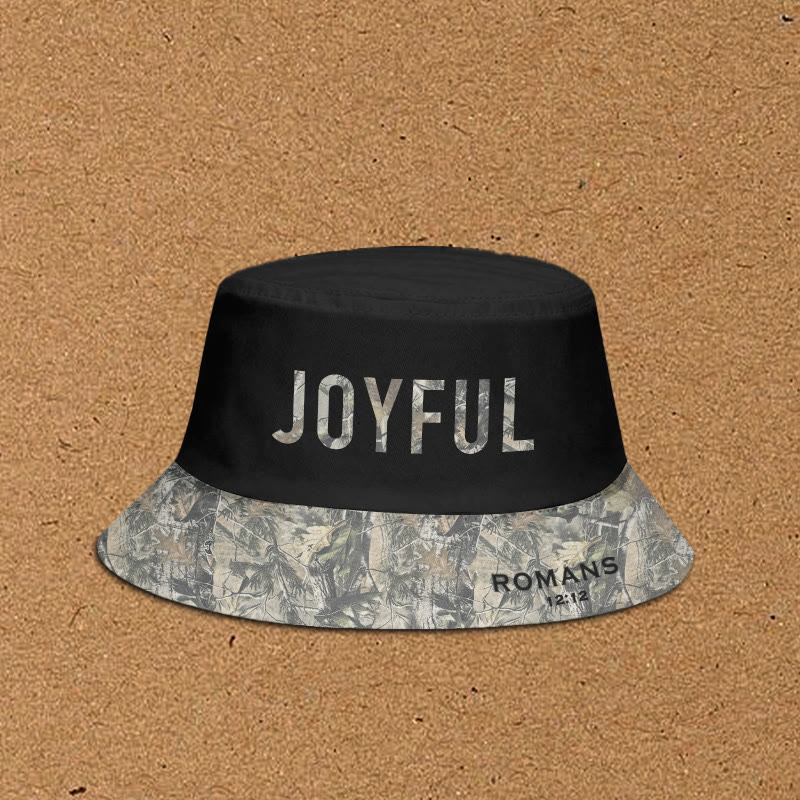 Joyful Romans 12:12 Dead Leaves Camouflage Patchwork Print Bucket Hat - Black - XL(62cm) - image 1