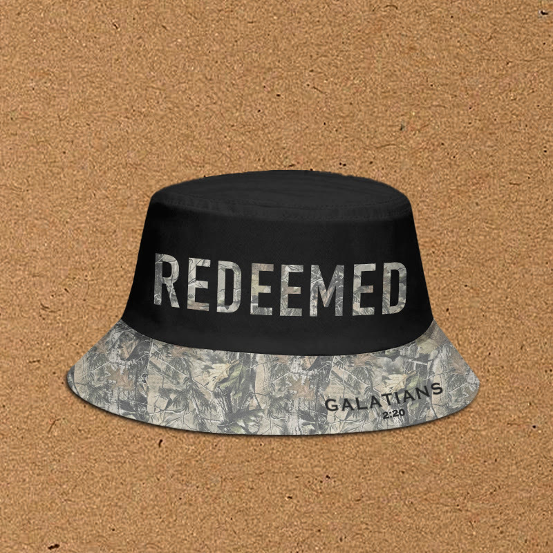 Redeemed Galatians 2:20 Dead Leaves Camouflage Patchwork Print Bucket Hat - Black - XL(62cm) - image 2