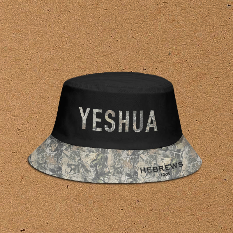 Yeshua Hebrews 13:8 Dead Leaves Camouflage Patchwork Print Bucket Hat - Black - XL(62cm) - image 2