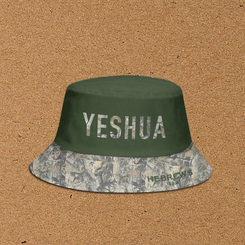 Yeshua Hebrews 13:8 Dead Leaves Camouflage Patchwork Print Bucket Hat - Army Green - XL(62cm) - image 1