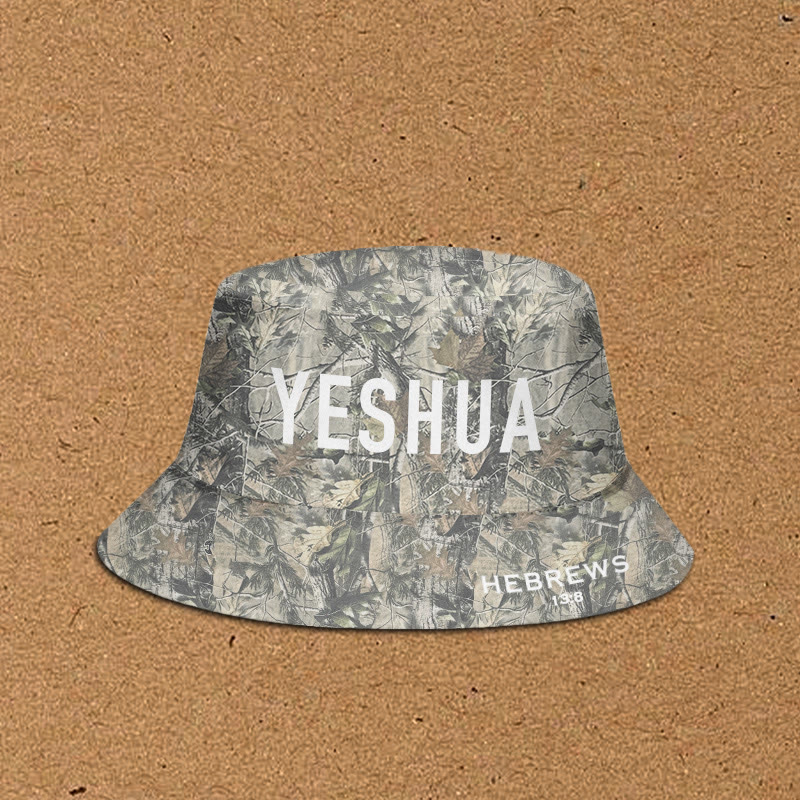 Yeshua Hebrews 13:8 Dead Leaves Camouflage Print Bucket Hat - Green - XL(62cm) - image 1