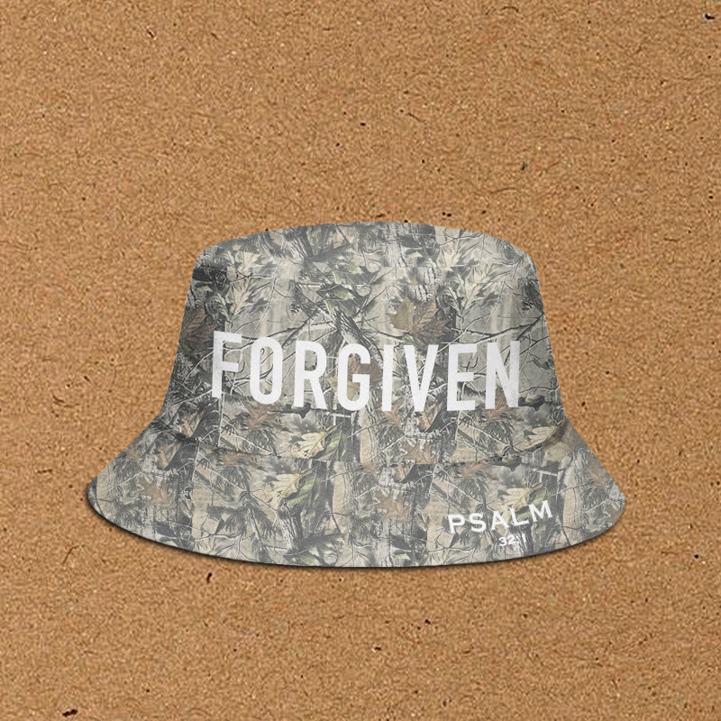 Forgiven Psalm 32:1 Dead Leaves Camouflage Print Bucket Hat - Green - XL(62cm) - image 1