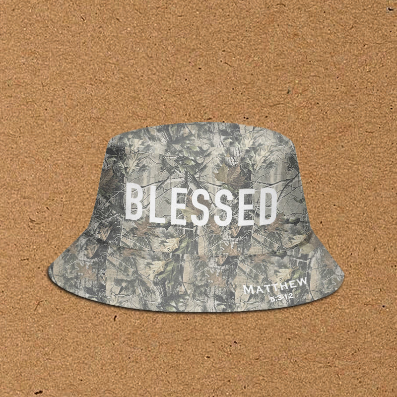 Blessed Matthew 5:3-12 Dead Leaves Camouflage Print Bucket Hat - Green - XL(62cm) - image 1