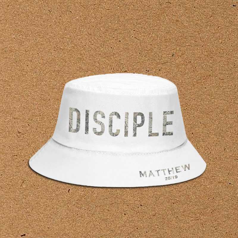 Dead Leaves Camouflage Disciple Matthew 28:19 Print Bucket Hat - White - XL(62cm) - image 1