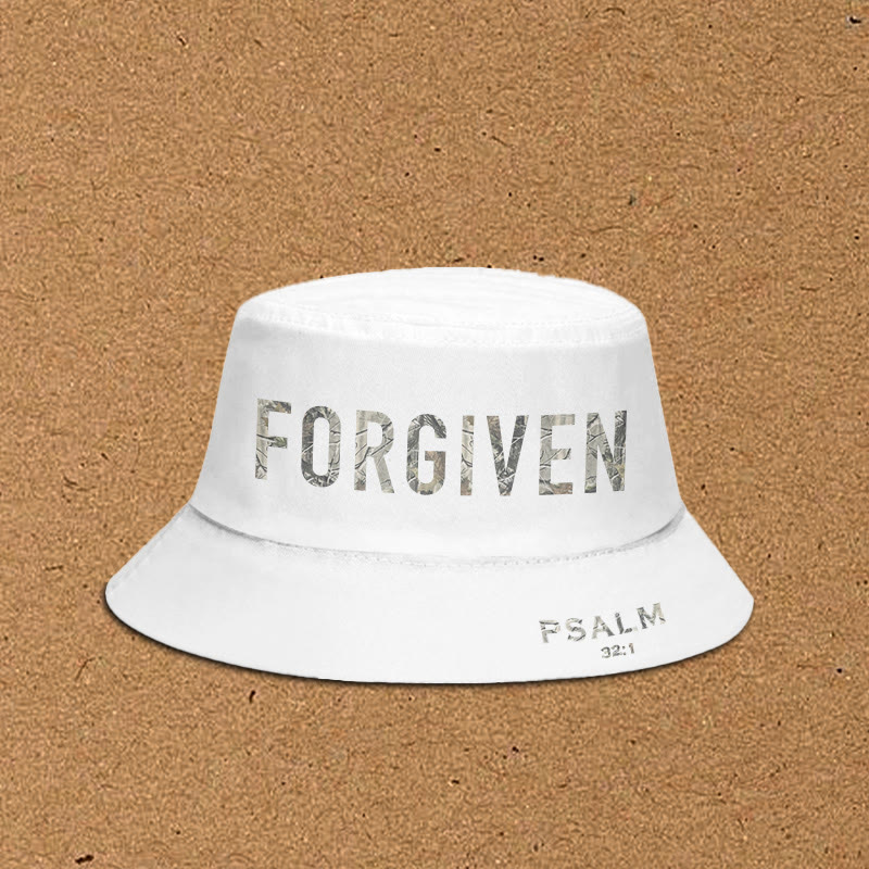 Dead Leaves Camouflage Forgiven Psalm 32:1 Print Bucket Hat - White - XL(62cm) - image 2