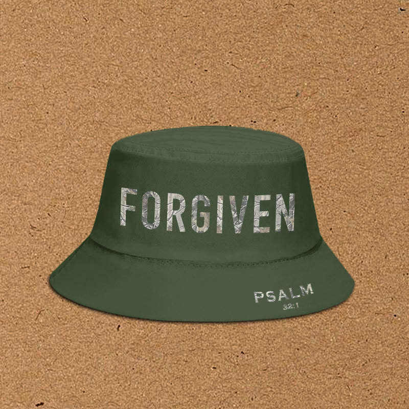 Dead Leaves Camouflage Forgiven Psalm 32:1 Print Bucket Hat - Army Green - XL(62cm) - image 1