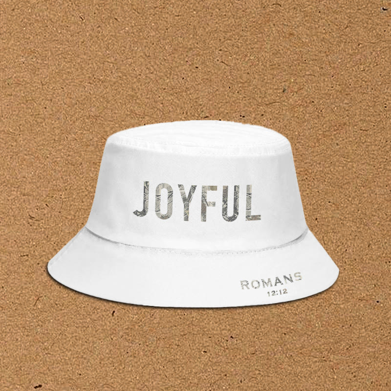 Dead Leaves Camouflage Joyful Romans 12:12 Print Bucket Hat - White - XL(62cm) - image 2