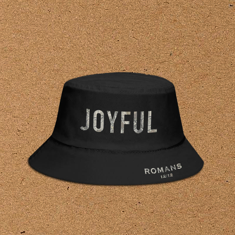 Dead Leaves Camouflage Joyful Romans 12:12 Print Bucket Hat - Black - XL(62cm) - image 1