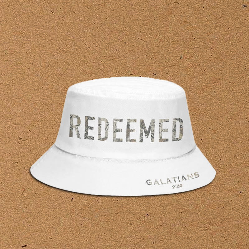 Dead Leaves Camouflage Redeemed Galatians 2:20 Print Bucket Hat - White - XL(62cm) - image 2